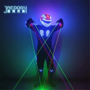 LED Robô Traje Fase RGB Brilhante Jaqueta Dançarina Vestindo Cosplay Laser Luvas Brilhantes Boate Homem de Partido Iluminação de Fantasia