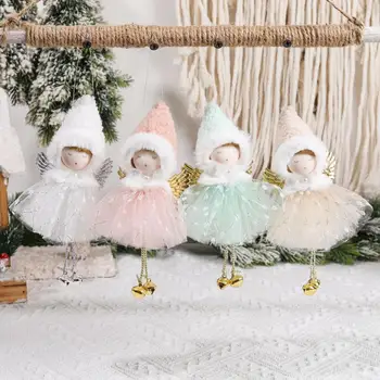 Árvore de natal da Boneca Pingente de Ouro Asas do Anjo do Natal Bonecas com Paetês Saias de Tule Bell Acentos de festas para Crianças