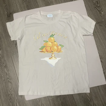 Verão CASABLANCA T-shirts de Alta Qualidade, Fruto de Laranja de Placa de Impressão Algodão Solto Manga Curta Casa T-Shirt para Homens Mulheres