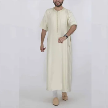 Árabe Manto Europeu e Americano Muçulmano Bordado em Vestuário de Homens, Uma Peça de Abaya Arábia saudita Galabia Thobe