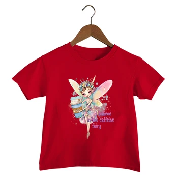 Eu Acredito que A Cafeína de Fadas Impressão Roupas de Meninas Aquarela de Fadas T-Shirt de Moda, O Top com decote em Y2k Camisa de Verão Cartoon Tshirt