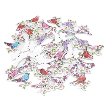 50pcs/lote de aves Botões Artesanais Noel Acessórios Scrapbooking para DIY de Artesanato Decoração Botões de Costura, Pintura, Decoração Botão