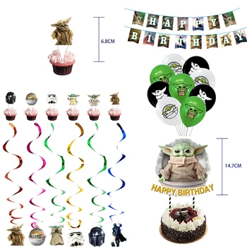 Mandalorianas Bebê Yoda Tema De Festa De Aniversário, Decorações Conjunto De Chuveiro Do Bebê Talheres Descartáveis Cupcake Toppers Banners De Balão