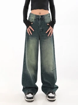 2023 Verão Gyaru Harajuku Calças Y2K Cintura Alta Streetwear Kpop Baggy Jeans CozyFull Comprimento em linha Reta Bolsos Wide Leg Pants