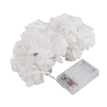 20 LED Rosa Flor Seqüência de Luzes a Pilhas para o dia dos Namorados Decorações Sem Bateria Branco Quente