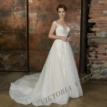 VIKTORIA 2023 Vestido de Casamento do Vintage O-pescoço Mangas Botões Para a Noiva UMA LINHA de Apliques de Mulheres Vestidos De Noiva Feito sob Encomenda