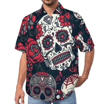 Mexicano Crânio Praia Camisa Folha De Flores Do Havaí Camisas Casuais Homem Legal Blusas De Manga Curta De Design Tops Plus Size