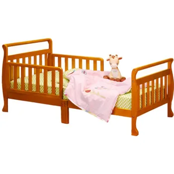 Trenó Cama da Criança, Pecan frame da cama com uma cabeceira de cama moderna do quadro