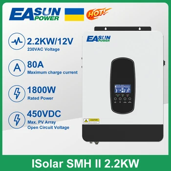 Easun de Energia Solar Híbrido Inversor de 12V da C.A. 220V 2.2 KW Inversor de Onda Senoidal Pura Construir em 80A MPPT Carregador Max PV 450V wi-FI Opcional