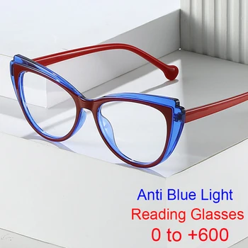 Moda de Correspondência de Cor de Olhos de Gato de Luz Azul Óculos Mulheres Claras de Prescrição de Hipermetropia Óptico de Óculos TR90 Óculos de Leitura