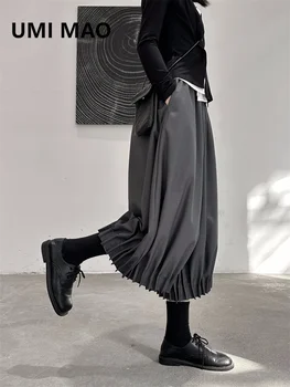 UMI MAO Yamamoto Escuro Design de Perna Larga Calças Plissadas Casual Calça Frouxa Design Calças Para Homens, Mulheres Femme Calças Y2K
