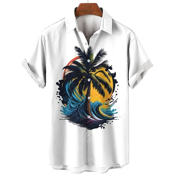 2023 coqueiro Férias de Praia, Festa de Camisa dos Homens do Algodão de Verão, Camisa de Homens de Camisa Havaiana de Moda Casual Street Mangas Curtas