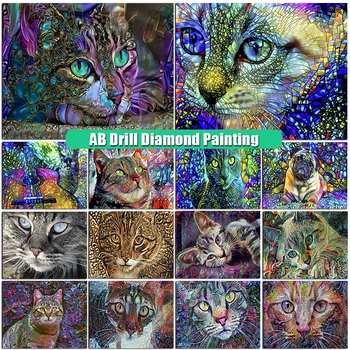 Completo Quadrado/Redondo AB Diamante Pintura de Gato E de Cão 5D DIY de Diamante Bordado de Animais de Arte Mosaico de Imagens Coloridas a Decoração Home