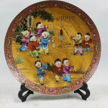 Chinês Famille Rose de Porcelana da dinastia Qing Qianlong Crianças de Design da Placa de 10,24 polegadas