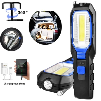 D2 Portátil de Reparação Automóvel Lanterna LED Recarregável USB COB Tocha Exterior edc Lâmpada de Acampamento de Emergência, Luz de Trabalho Com Ímã Gancho