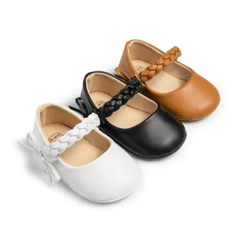 O bebê Meninas Sapatos de Couro PU Macio Único Arco Princesa Sapatos Primeira Vez Criança Sapatos 0-18 Meses de Recém-nascido
