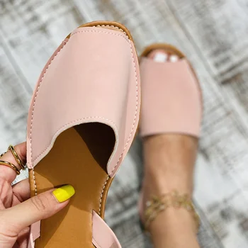 MCCKLE Verão Sandálias das Mulheres Flats Feminino Casual Sapatos Peep Toe PU Escorregar no Lazer Sólido de Costura de Calçado de Duas peças Plus Size 2021