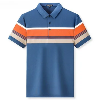 2023 Verão Homens Stripe Polo Camisa A Marca De Moda Business Casual Botão De Lapela Luxo De Manga Curta T-Shirt Vestuário Masculino D25