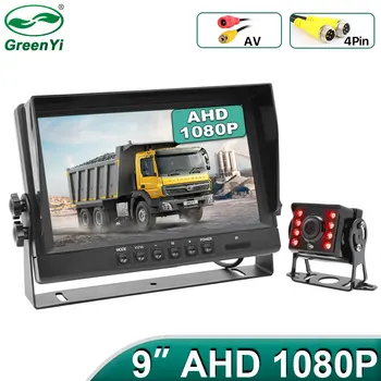 GreenYi de 9 Polegadas HD IPS Tela 4Pin/RCA Veículo Monitor de Vídeo Com DAM 1920x1080P IR Night Vision Camera de Estacionamento Para Caminhões Ônibus