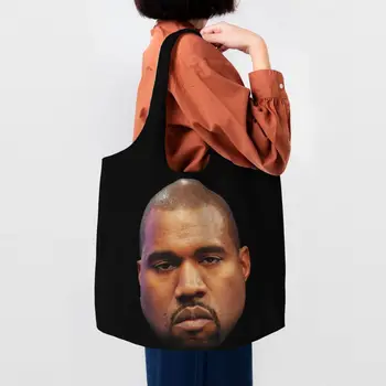 Reutilizáveis Kanye West Engraçado Meme De Compras Das Mulheres Do Saco De Ombro Sacolas De Lona, Saco Durável Do Shopper Mercearia Sacos De Fotografia Bolsas