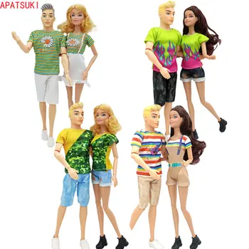 2sets/lote de Praia do Verão Conjunto de Roupa para a Boneca Barbie Roupa Casal Amante T-shirt, Shorts para Ken Menino Acessórios de Bonecas de Brinquedo Para Crianças