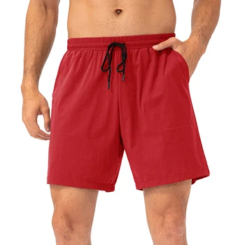 Homens Vermelho Confortável Shorts Ocasionais De Sólidos De Ginásio Umidade Wicking Sublimação Do Sexo Masculino Férias De Caminhadas, Pesca De Praia, Shorts De