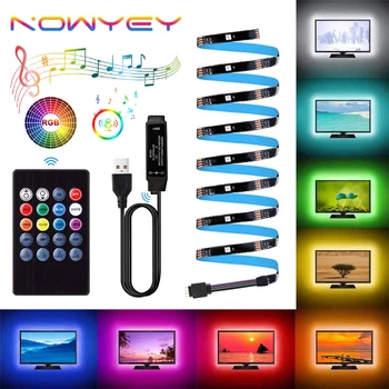 NOWYEY LED Strip 5V 5050 RGB USB Fita Flexível Com Sensor de Som Com 24 Teclas do Controle Remoto Para a TV Iluminação de Fundo