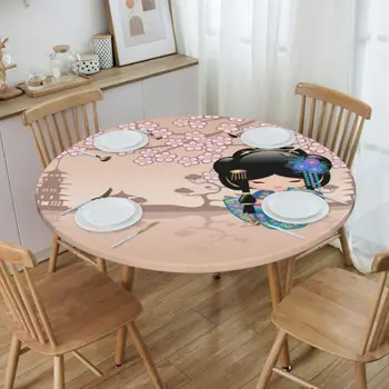Rodada Japonesa Keiko Boneca Kokeshi Impressão de Pano de Tabela do cabo cabo de Toalha de mesa De 40