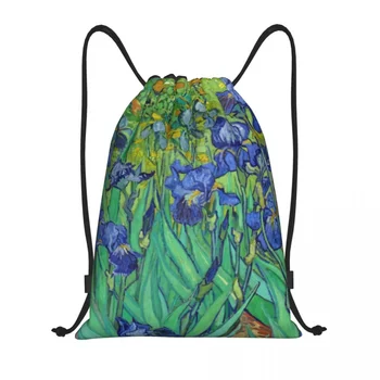 Personalizado Lrises Vincent Van Gogh Cordão Mochila Leve Sacos de Arte Flores Pintura do Ginásio de Esportes Sackpack Sacos para Compras