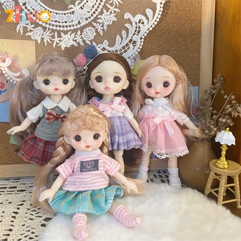 1/8 Mini BJD Bonecas para as Meninas 16cm Bonito Vestir o Uniforme da Escola de Moda de Saia Linda Boneca para as Crianças Brinquedos de Presente de Aniversário