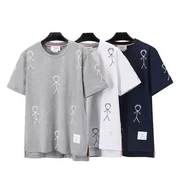 Os homens T-shirt da Marca Verão Gola Redonda de Algodão de Impressão de Versão coreana de Absorção de Suor de Lazer Mangas Curtas