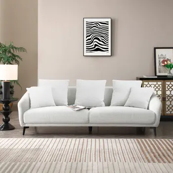 Moderno Tecido Estofado Sofá com Três Almofadas, Travesseiros 2,para o interior móveis da sala, a Luz Cinza