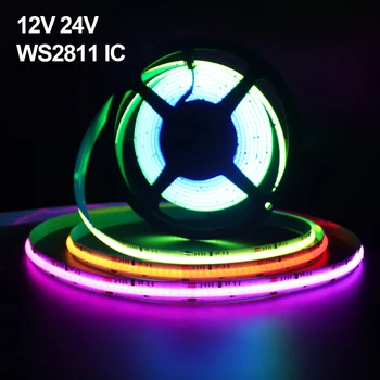 FCOB RGB IC Faixa de Luz LED WS2811 Endereçável 720LEDs/m Sonho Cor DC12V / 24V WS2812B de Alta Densidade RA90 Flexível FOB COB Luzes