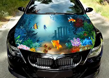 Fantasia - Underwater Capa Do Carro De Adesivos De Vinil Envoltório De Película De Vinil Tampa Do Motor Decalques Adesivo Universal Carro, Capa Protetora Do Filme