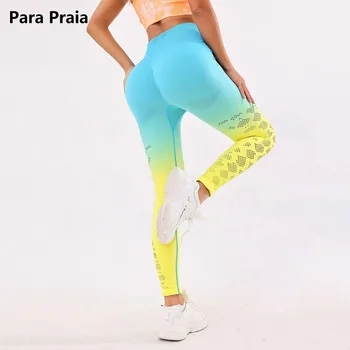 Gradual De Cor Yoga Leggings Mulheres De Fitness Cintura Alta Magro Calças Push-Up Esportes Leggings Ginásio Atlético Seca Rápido, Movimentando-Treino