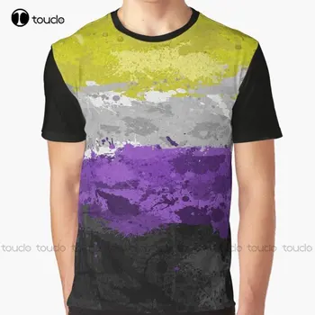 Resumo O Paint Splatter Não-Binários Bandeira Do Orgulho Padrão Gráfico T-Shirt Personalizada Aldult Adolescente Unissex Digital Impressão Em Camisetas