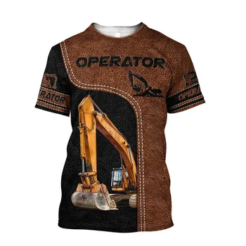 2023 Tendência da Moda de Lazer Escavadeira Impresso Homens T-Shirt Gola Redonda Loos Tops Confortável Respirável Verão de grandes dimensões Roupas