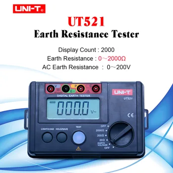 UNIDADE UT521 digital Terra Groud Testador de luz de fundo do LCD Medidor de Tensão 0~200V 0~2000ohm com alcance manual
