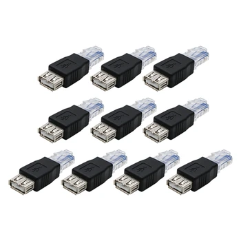 10Pcs USB Fêmea para Ethernet RJ45 Macho Conector do Adaptador de Roteador Adaptador USB para RJ45 Fêmea para Ethernet Internet RJ45