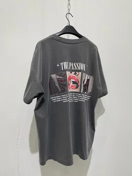 Vintage Verão do Algodão em torno do Pescoço de grandes dimensões T-Shirt de Streetwear Lábio Vermelho Padrão de Impressão de Alta Rua Casual Homens Mangas Curtas