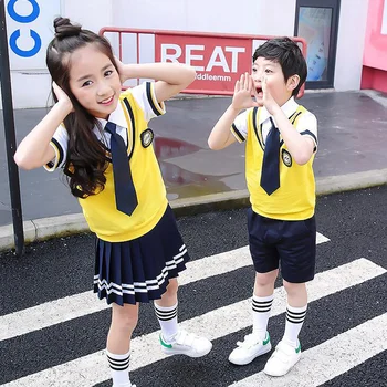 Cores Crianças Coreano Japonês Estudante De Uniformes Escolares Meninas Meninos Garoto Gola De Camisa Top Plissado Saia Shorts Tie Roupas