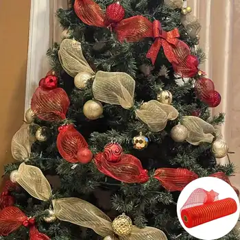 Ouro Tira de Fita de Natal, Grinalda de Flores de Malha DIY de Natal Decoração da Árvore de Embalagem do Presente Fita de Decoração de Natal 2023 Fornecimentos de Terceiros