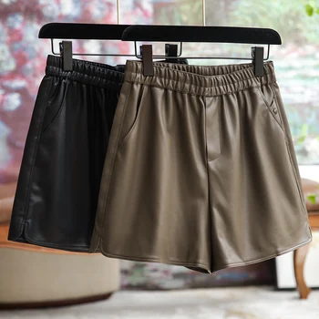 Material do PLUTÔNIO Wide-legged Shorts Feminino da Moda Versátil 2023 Nova Alta Moda de Rua Personalidade Shorts Viajante de Lazer