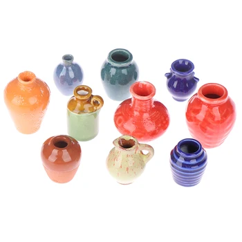 Quente 10 estilos 1:12 Mini Pote de Cerâmica DIY Artesanal de Casa de Boneca Cozinha Cerâmica Enfeite o vaso de casa de boneca Miniaturas