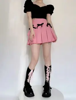 O coreano Harajuku Doce Japonês, Meias Y2k Lolita Girl Alças Sexy do Meio Tubo de Meias k Lace-up Bezerro de Meia Cintas de Joelho meias de Algodão
