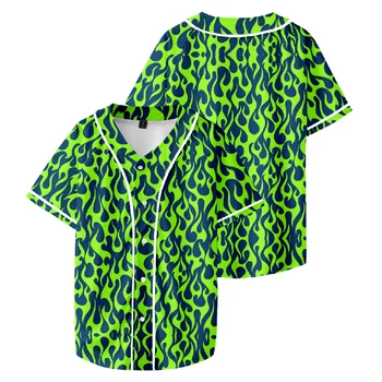 Verde, Azul, Fogo Baaseball T-shirt Mulheres Homens Casual Manga Curta Diária de Beisebol Jersey 3D Roupas
