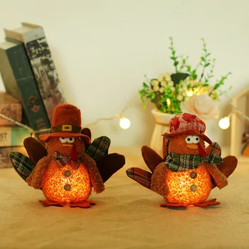 Outono Colheita Turquia Bonecos de Pelúcia com DIODO emissor de Luz do Dia de ação de Graças Turquia Gnome Enfeites de Natal, Presente de Halloween Brilhante Brinquedos