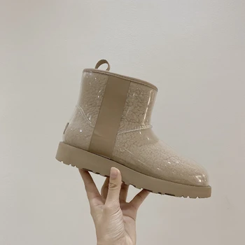 Mulheres de inverno impermeável botas de chuva de pêlo curto botas transparente unisex botas de neve de Zapatos De Mujer, tamanhos 35-41