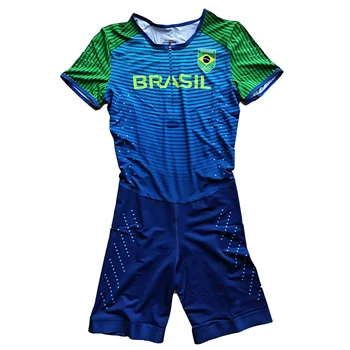 O Brasil Speedsuit ShortSleeve Calças De Homem Track & Field Rápida Execução De Uma Peça Terno Collant Rápida Velocidade De Execução Roupa Personalizável