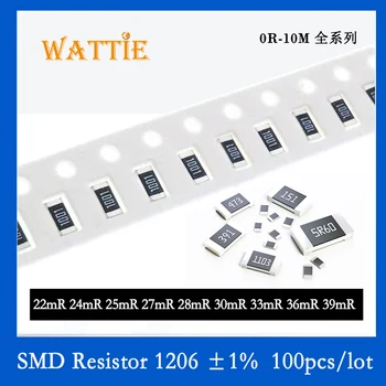 Resistor SMD 1206 1% De 0,022 R 0.024 R 0.025 R 0.027 R 0.028 R 0.03 R 0.033 R 0.036 R 0.039 R 100PCS/monte chip Ultra baixo valor de resistência